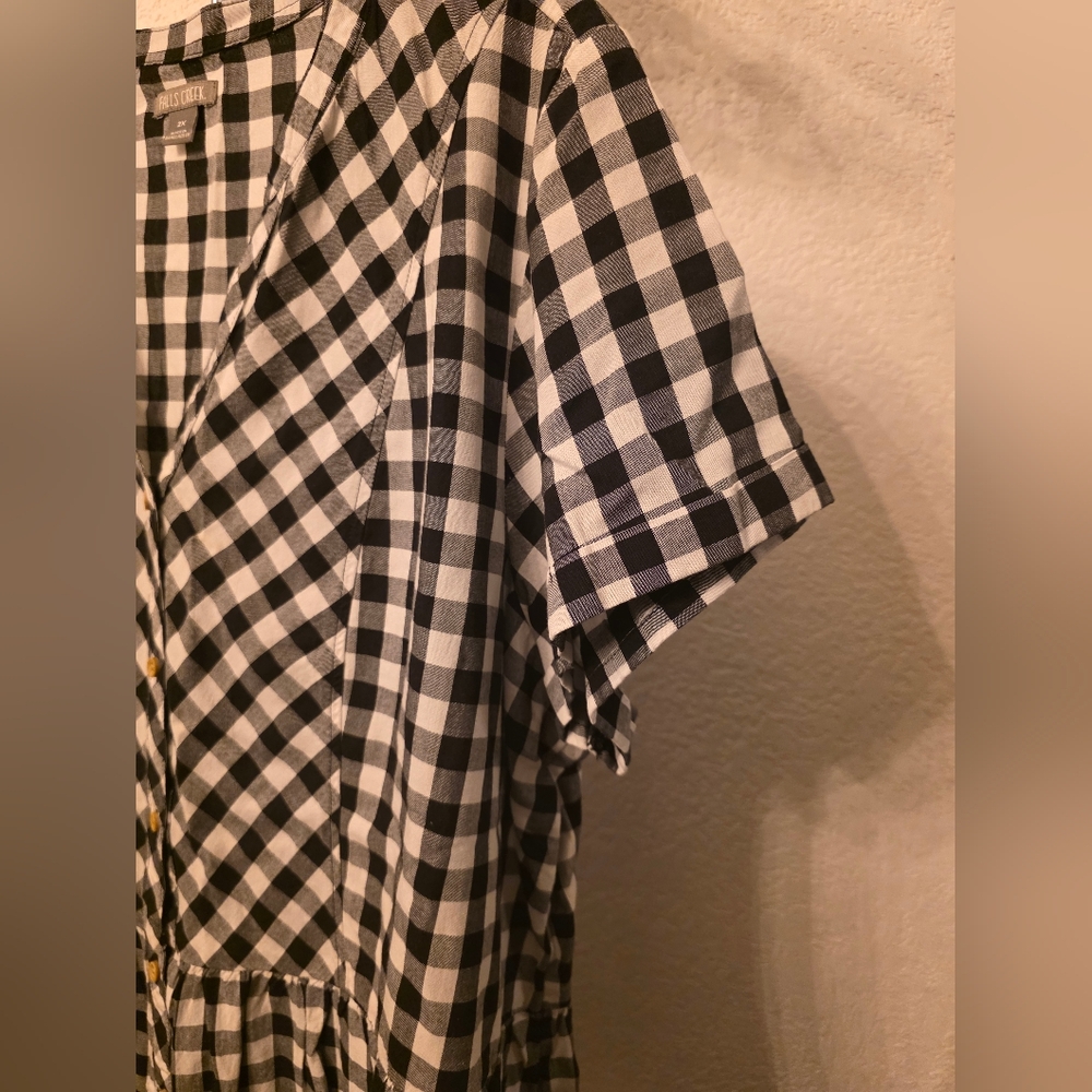Black and White Gingham Button-Front Peplum Shirt Top Cotton Rayon Women's 2x - Picture 3 of 8